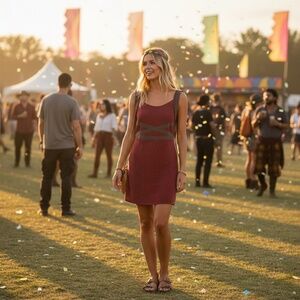 NWOT Free People Cross My Heart Mini Dress Red Taupe L | Festival Boho Indie